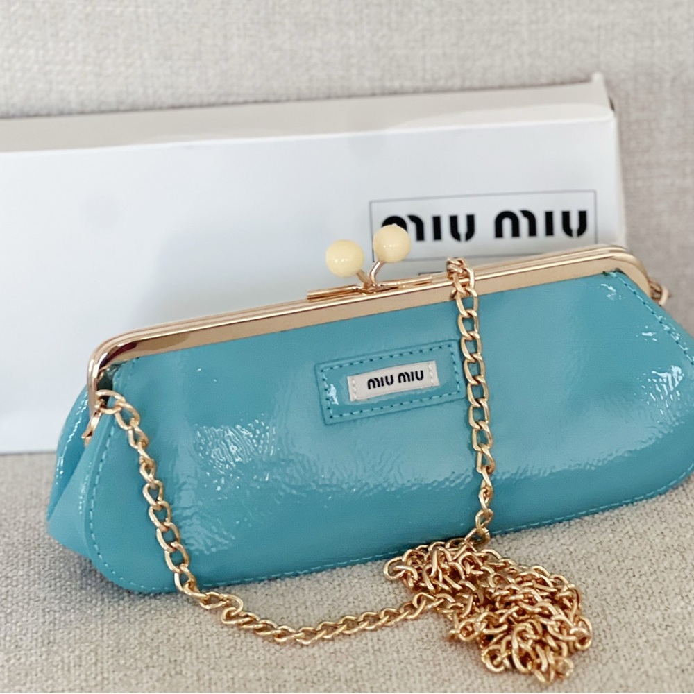 Miu Miu Blue Cosmetic Pouch with Chain